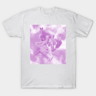 Horses and surreal mist in purple and white T-Shirt